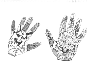 Gepersonaliseerde handomtrek tekening met hond en jaguar