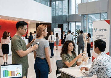 A group of chiropractors performing spinal checks with various office workers