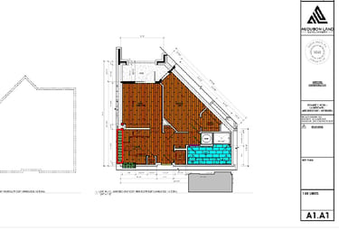 Detailed architectural floor plan for a modern one-bedroom unit by Audubon Land Development.
