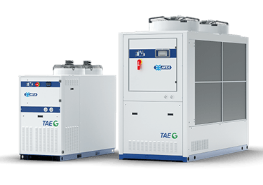 MTA TAEevo Tech air-cooled industrial water chillers.