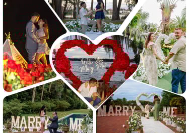 Surprise engagement in Orlando with personalized decorations at a scenic park