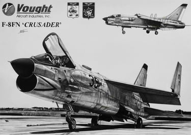 Dessin réaliste en noir et blanc F8FN Crusader