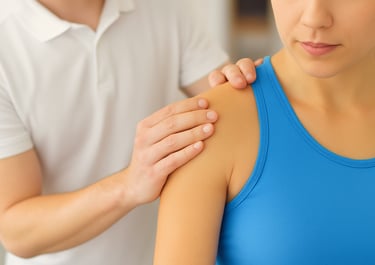 Physiotherapist performing shoulder mobilization for supraspinatus tendinitis.