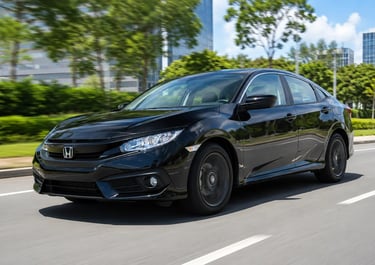Honda Civic G10 preto rodando em avenida urbana sem placa dianteira