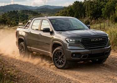 picape 2026 em estrada de terra com alto desempenho off-road e capacidade de carga elevada