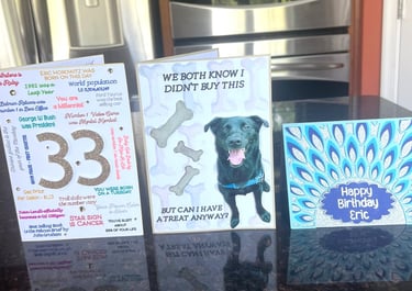Three handmade greeting card examples sent from a customer
