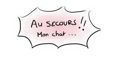 a bubble saying "au secours!! mon chat..."