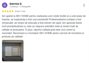 Recenzie client rolete textile zi noapte montaj profesional Bucuresti Sev Home