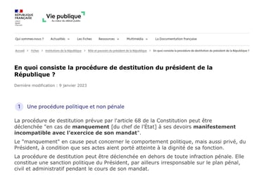 Article 68 de la Constitution française - Le manquement aux devoirs du Président de la République