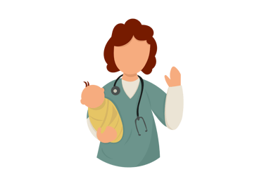 sage femme tient un bébé dans ses bras examen peser gynécologie