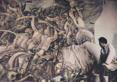 Borko Lazeski infront of the mural Ilinden