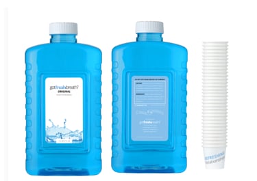 Recargas de enjuague bucal GotFreshBreath con fórmula original y vasos individuales para uso en disp