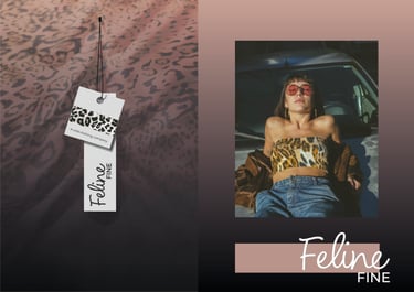 Feline Fine branded clothing tag featuring minimalist design and modern typography.