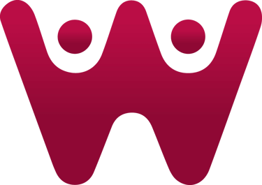 Abstract red "W" logo with rounded shapes at the top resembling two dots.