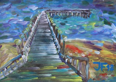 a painting of the main bridge in Palanga
