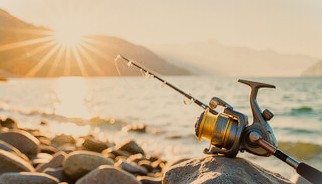 molinete para peaca de pintado cor prata com rotor dourado montado vara extra forte.