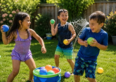 Kids playing with reusable water balloons.