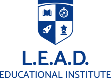 LEAD logo, featuring a shield representing the principles of the company: learn explore achieve deve