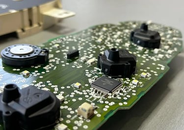 Foto tomada en el Laboratorio de Clairicar Reparando los pines del procesador del cuadro de un coche