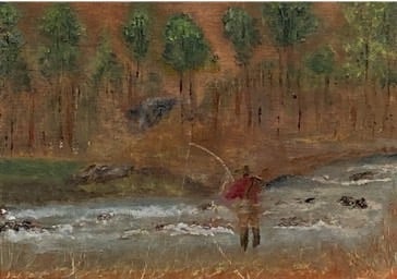 Trout Fishing 12.7 x 17.78 cm    Oil on canvas 