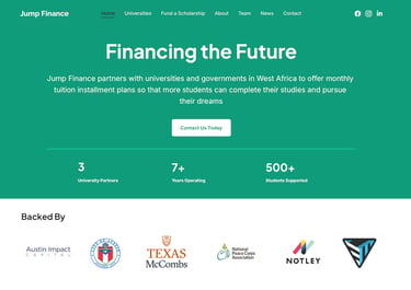 Screenshot of the redesigned jump-finance.com homepage