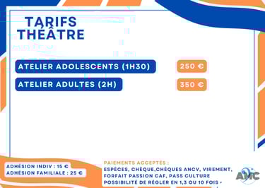 Tableau des tarifs et conditions d’inscription aux activités musicales et théâtrales de l’AMC