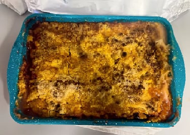 Home made dump cake in a pan.