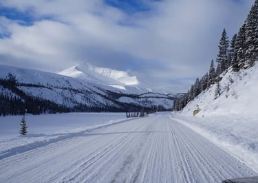 Fairbanks, AK - The white snowy roads blend in with the surroundings
