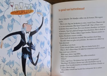 Hier zijn Ari en Loek, samengesteld gezin, dansende ober. Eten in een restaurant met kinderen