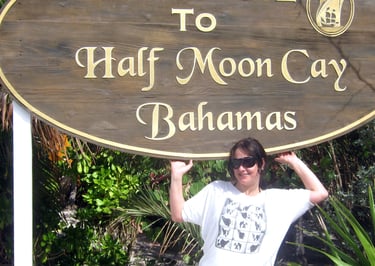 foto da autora na chegada a half moon cay