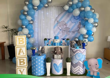 Aluguel de decoração infantil elefantinhos na Freguesia do Ó com mesa decorada temática
