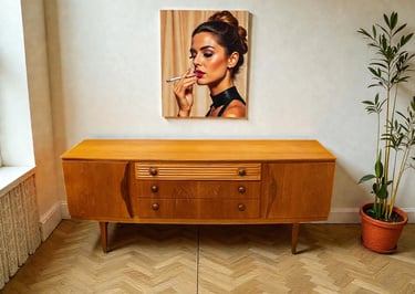 Beautility Brutalist sideboard in vintage wood, 1970s sculptural MCM storage cabinet with angular design, statement furniture