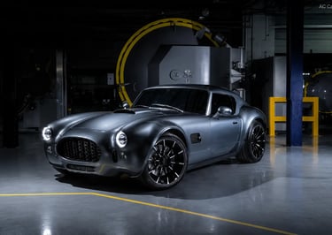 AC Cobra GT Coupe em ambiente industrial com visual clássico e acabamento moderno