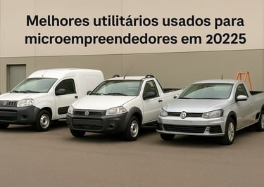 Fiat Fiorino, Fiat Strada e VW Saveiro estacionadas lado a lado em frente a prédio comercial, com es