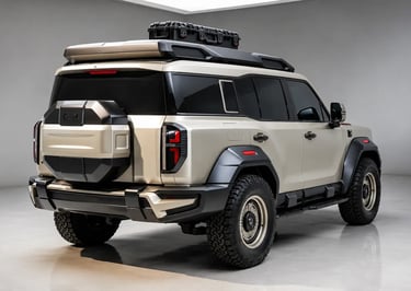 Vista traseira do Hongqi G919 com estepe externo e design voltado ao off-road