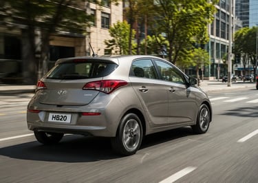 Hyundai HB20 1.6 Automático 2019 em movimento em uma avenida urbana arborizada