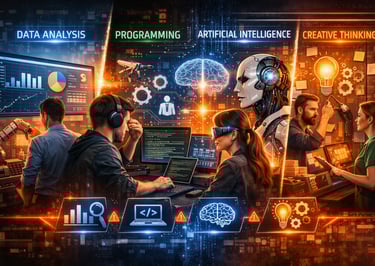 Um espaço de trabalho digital futurista com profissionais envolvidos 