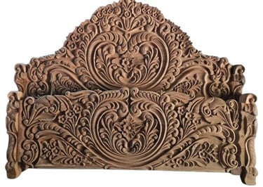 Rustic Teak Wood Bed with Natural Wood Finish