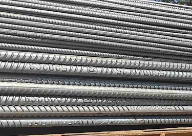 Close-up of TMT bar ribs and steel texture for quality inspection