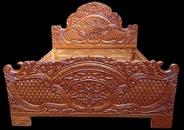 Traditional Indian Teak Bed with Handcrafted Detailing