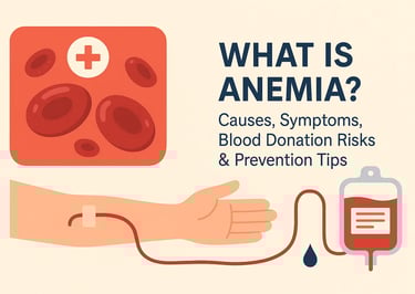 Blood donation and anemia awareness - illustration showing red blood cells and medical care