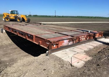 3 red Flat Racks side by side as a bridge over a canal