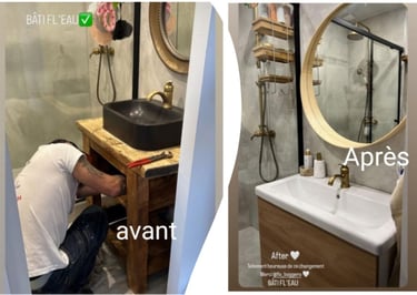 bati fl eau en action avant/ après remplacement vasque de salle de bain .Plombier marseillais