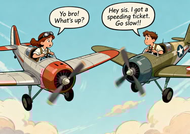 a cartoonish airplane with a pilot communication, representing Air Regulations