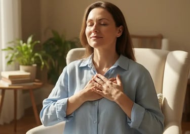 A woman slow breathing to calm herself down