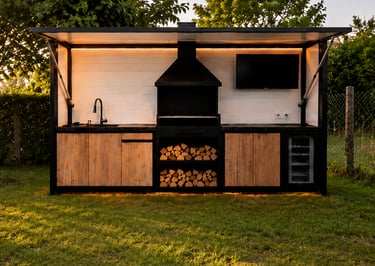 cocina modular con barbacoa de carbón