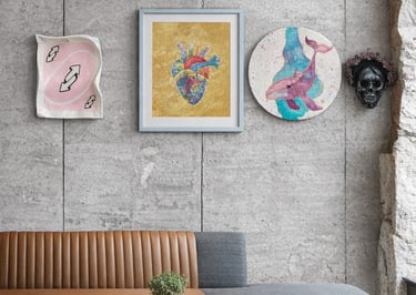  Decoración de pared moderna para sala de estar con arte enmarcado, un corazón anatómico.