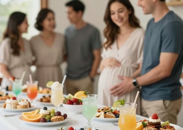 A top-down view of several small artisanal sweet tarts arranged on a light surface.