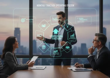Monthly traction operating system visual showing how founders build predictable traction loops.