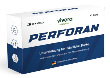 Perforan Produktverpackung mit 60 Kapseln, blaue und weiße Box mit Pflanzenextrakt-Hinweis